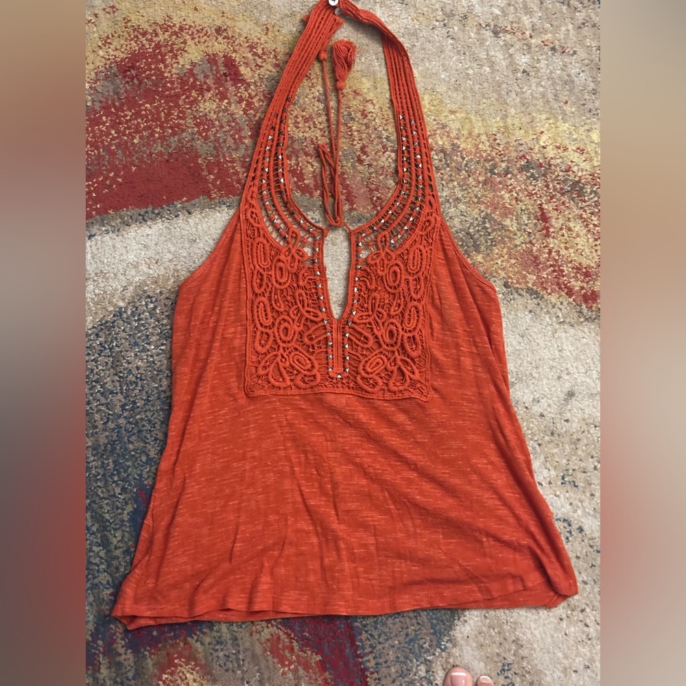 VENUS Vibrant Orange Crochet Halter Top